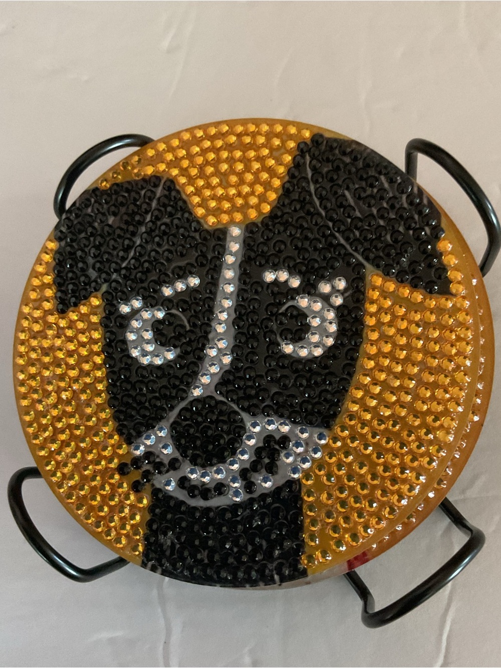 Set of 6 w/ holder whimsical Dog  Round Diamond Art coasters.